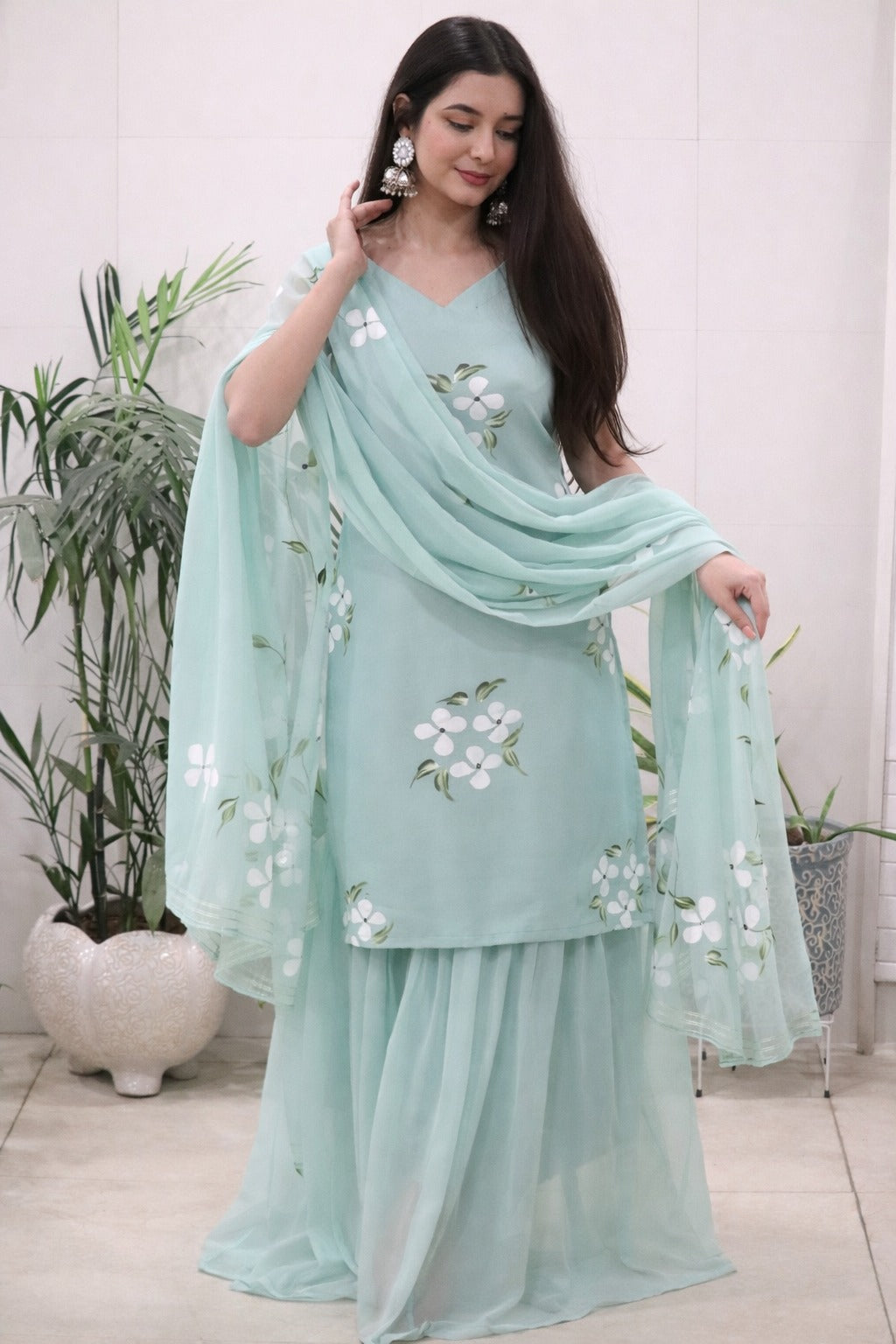 Seher Hand-Painted Georgette Sharara Set
