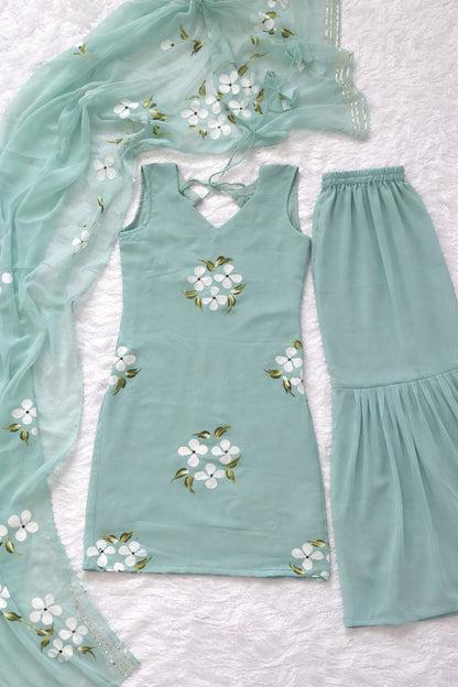 Seher Hand-Painted Georgette Sharara Set