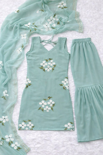 Seher Hand-Painted Georgette Sharara Set