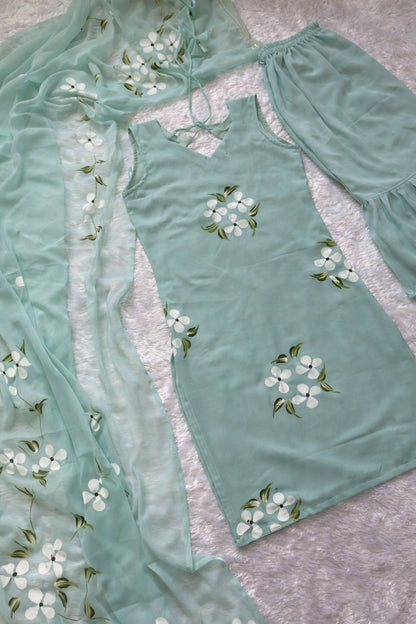 Seher Hand-Painted Georgette Sharara Set