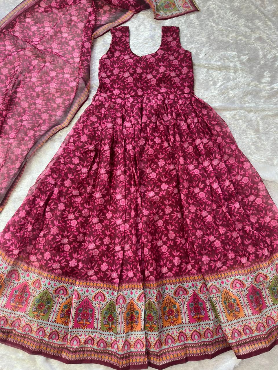 Gulnaar Organza Flared Gown Set