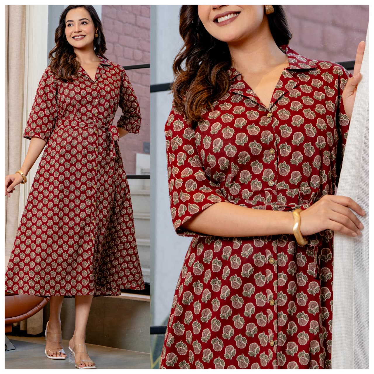 Mira Paisley Notched-Collar Shirt Dress