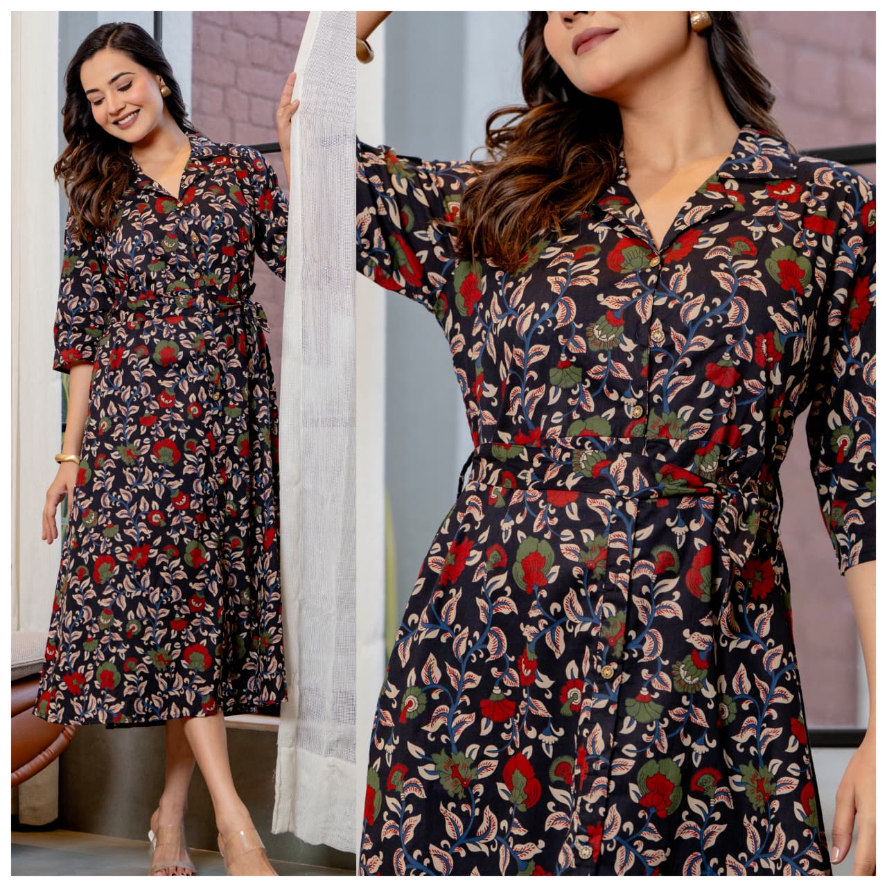 Mira Paisley Notched-Collar Shirt Dress