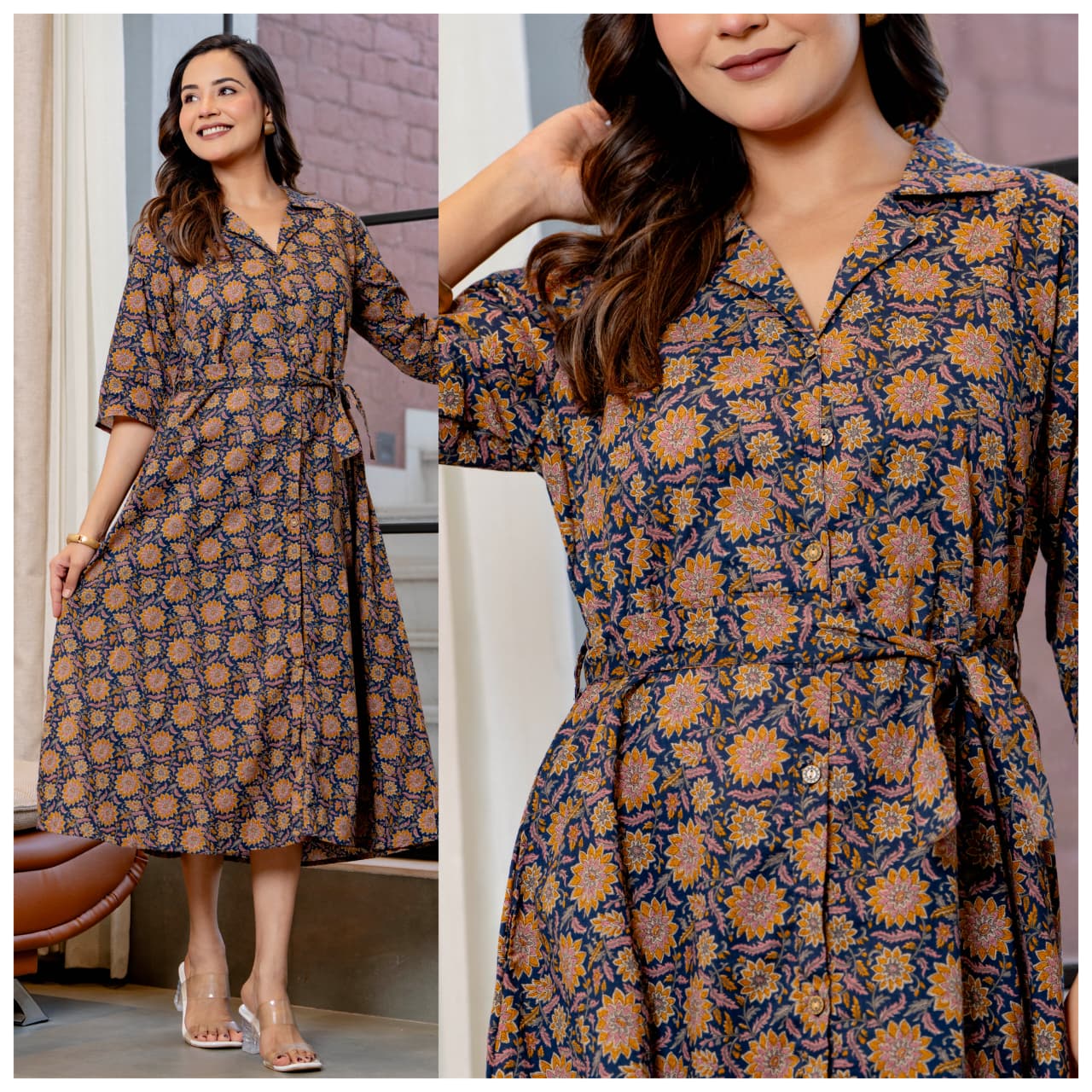 Mira Paisley Notched-Collar Shirt Dress