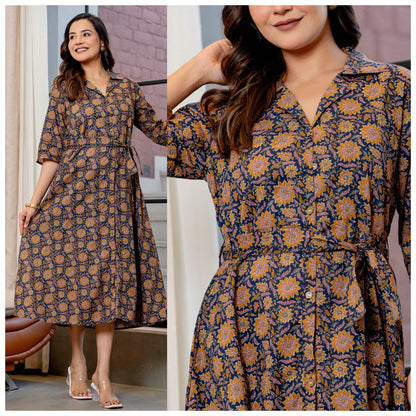 Mira Paisley Notched-Collar Shirt Dress