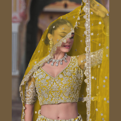 Designer Lahenga Choli Golden Mustard