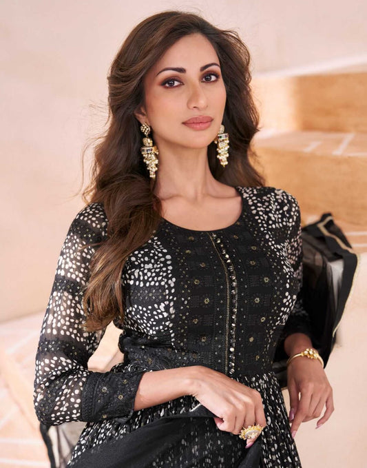 Royal Regal Georgette Suit-Intricate Black