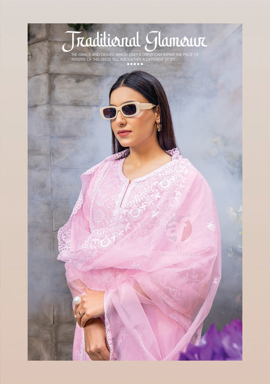 Luxurious Pure Muslin Women Suit: Pink Meadow